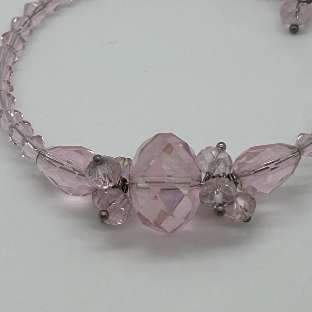 Adjustable Retro Pink Bracelet Glass Beads On Memory Wire Prom Quinceañera - Picture 6 of 16